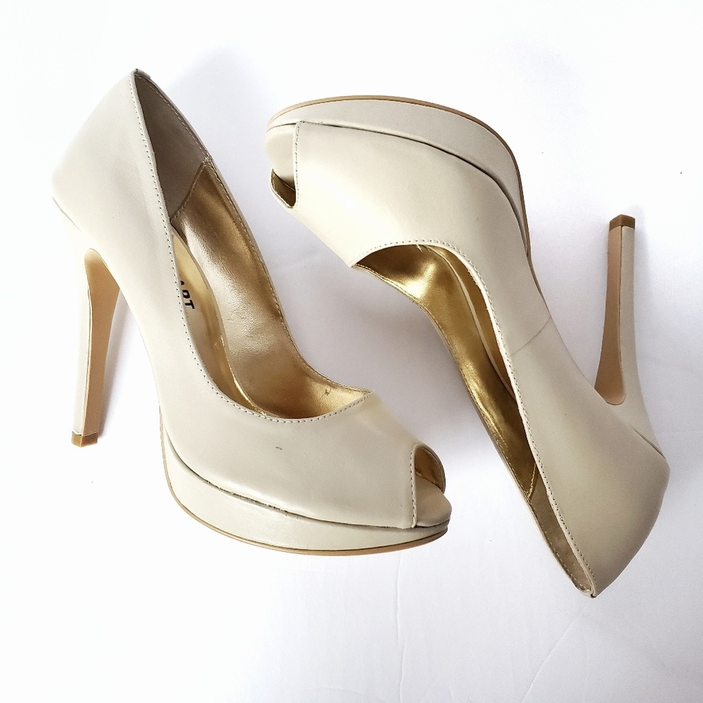 *New Colin Stuart Leather Peep Toe Heels - Picture 1 of 5